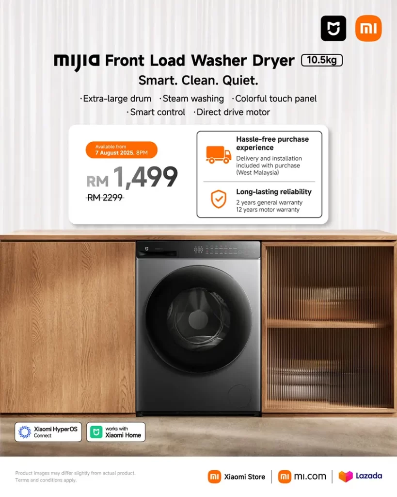 Xiaomi Mijia Front Load Washer Dryer 10.5kg launched Malaysia price 2
