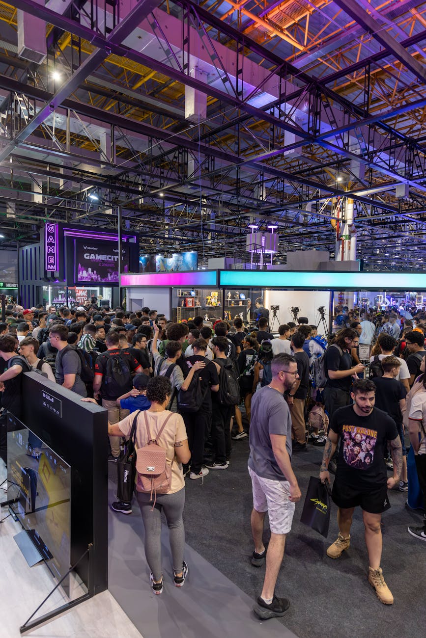 lively convention crowd at technology expo