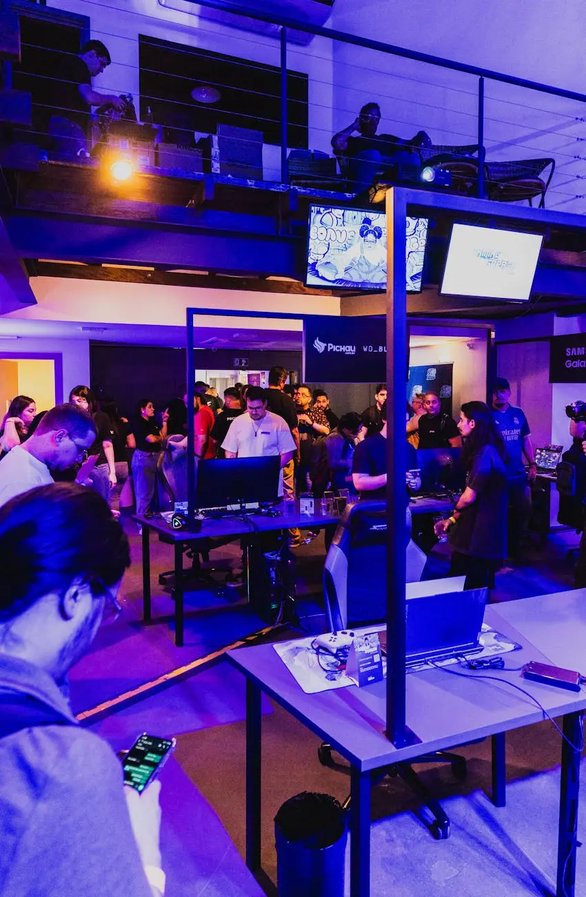 a crowd at a gaming convention